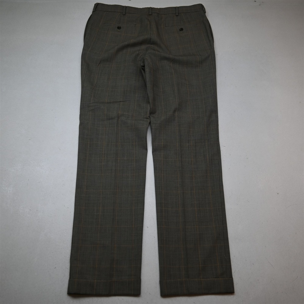 Lands End 36x34 Brown Glenn Check 100% Wool Tailored Cuffed Dress Mens Pants - Picture 9 of 9